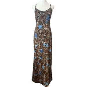 SEVENGATE- WOMEN’S PYTHON PRINT SPAGHETTI STRAP MAXI DRESS